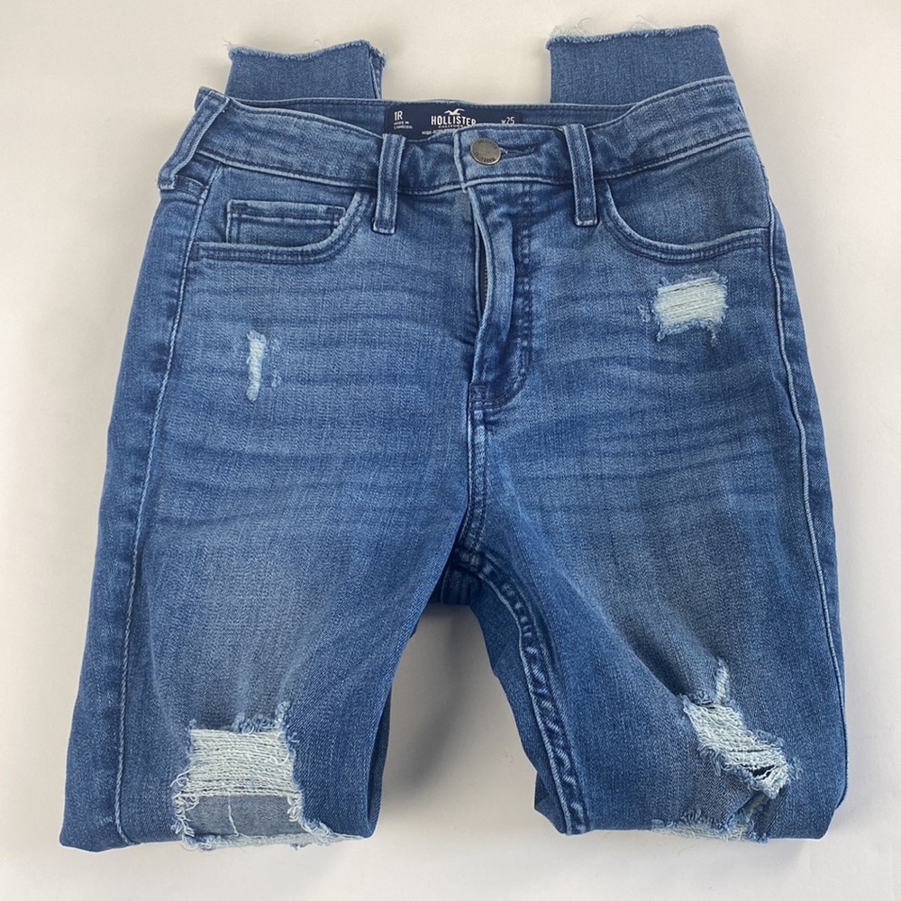 High-rise casual crop super skinny medium wash ripped distressed jeans size 1J